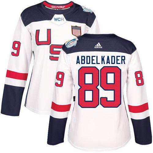 Team USA #89 Justin Abdelkader White 2016 World Cup Women's Stitched NHL Jersey - Click Image to Close